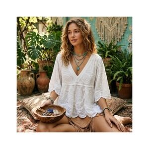 POL White Lace Boho Blouse